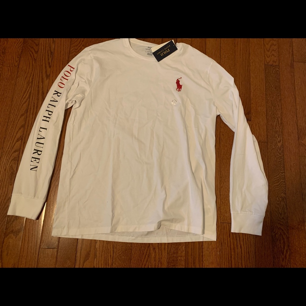 Polo by Ralph Lauren White Long Sleeve Tee with Red Pony Logo